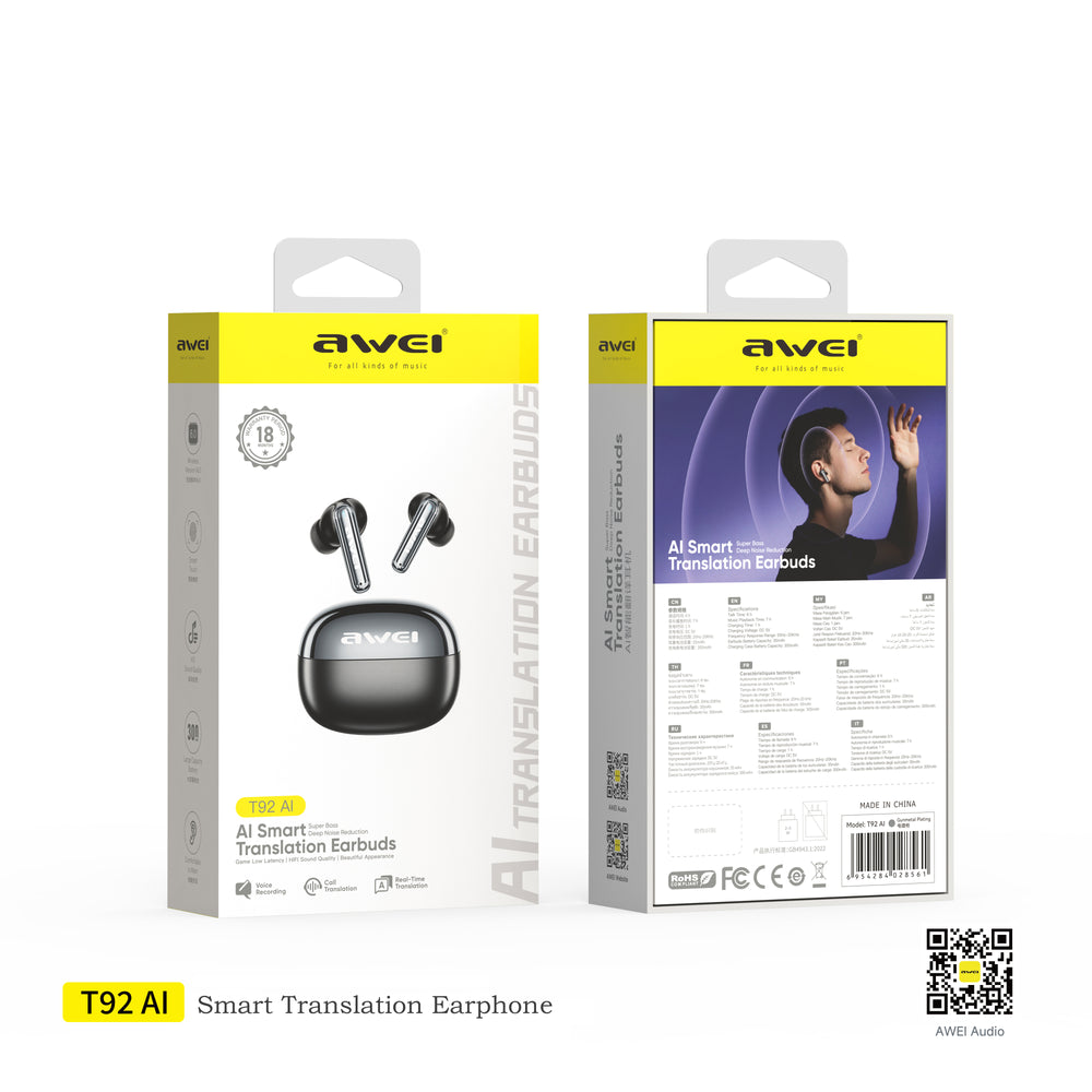 AWEI T92 Ai Earphone (Smart Translation Audio,Clear Calls)