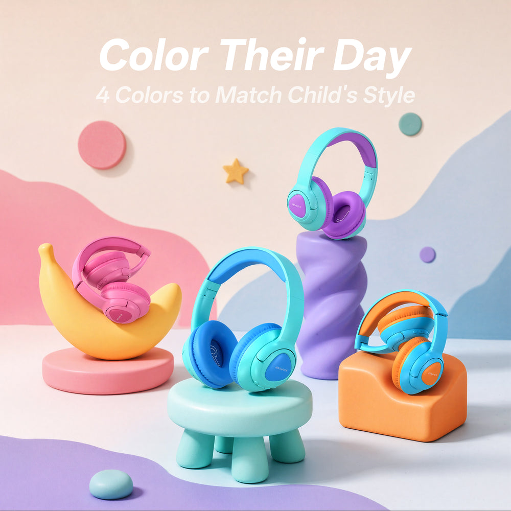 Awei AT51 Kids Wireless Headset (Active Noise Cancellation,dual-mode versatility,Safe,Comfy)