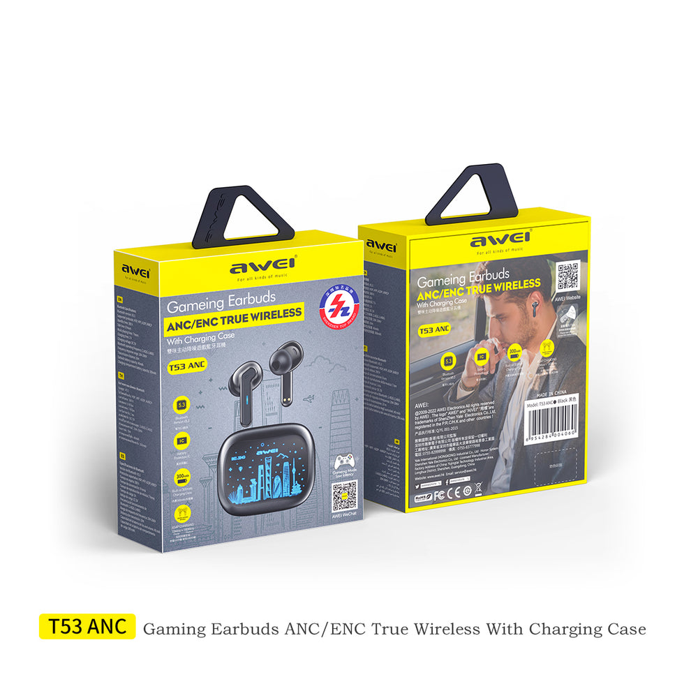 AWEI T53ANC Ai Earbuds (Ai Smart Translation,Active noise reduction,RGB Ambient Lighting)
