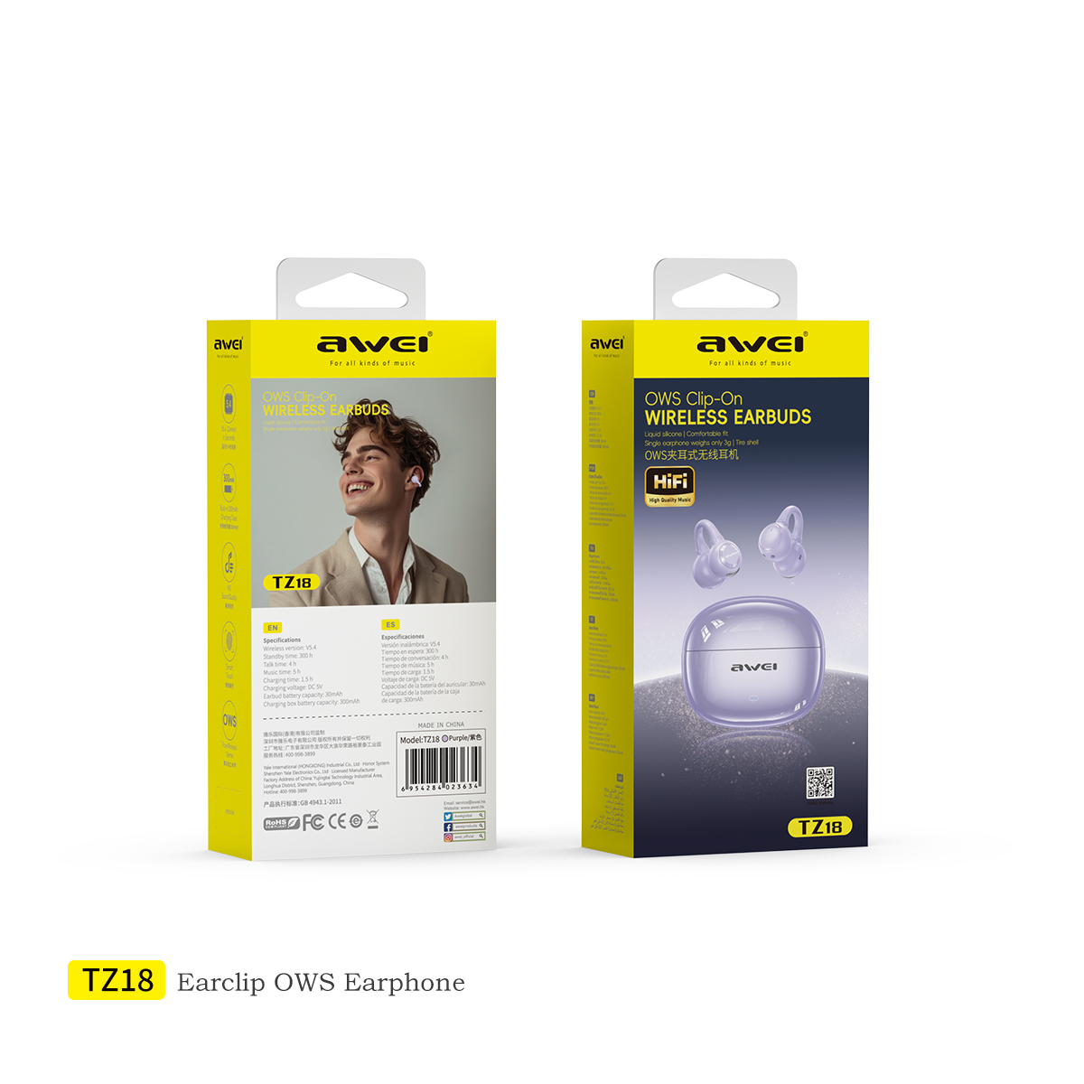 AWEI TZ18 Open Ear Clip Bluetooth Headphones
