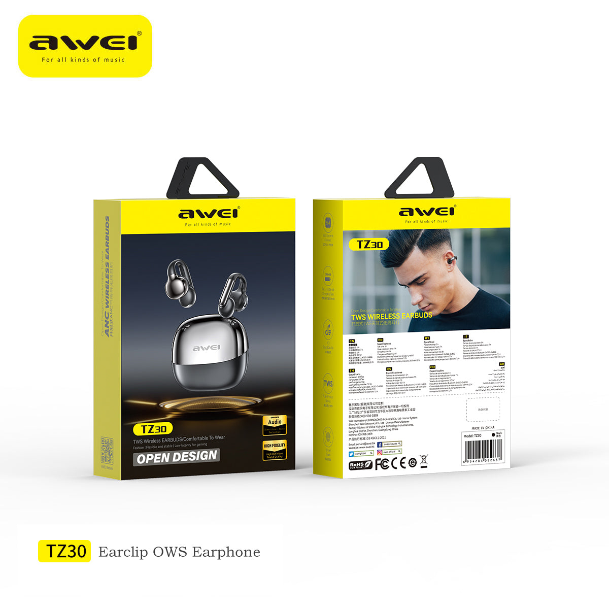 AWEI TZ30 Earphones (OWS Design,Ear Clip 2-MIc ENC)
